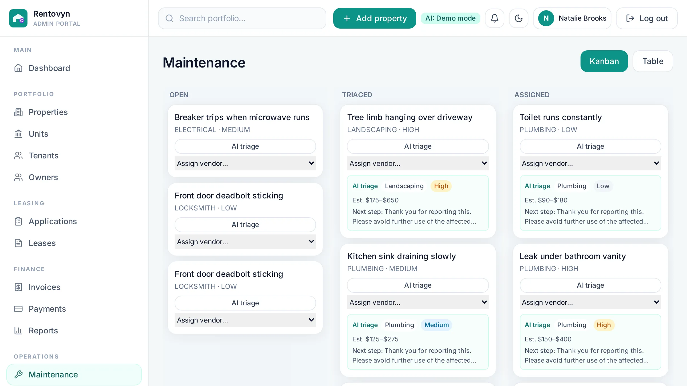 Maintenance ticket with AI triage