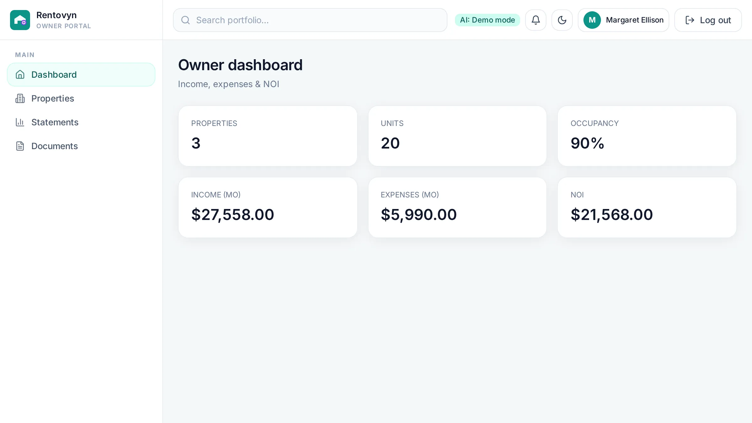 Owner portal statement