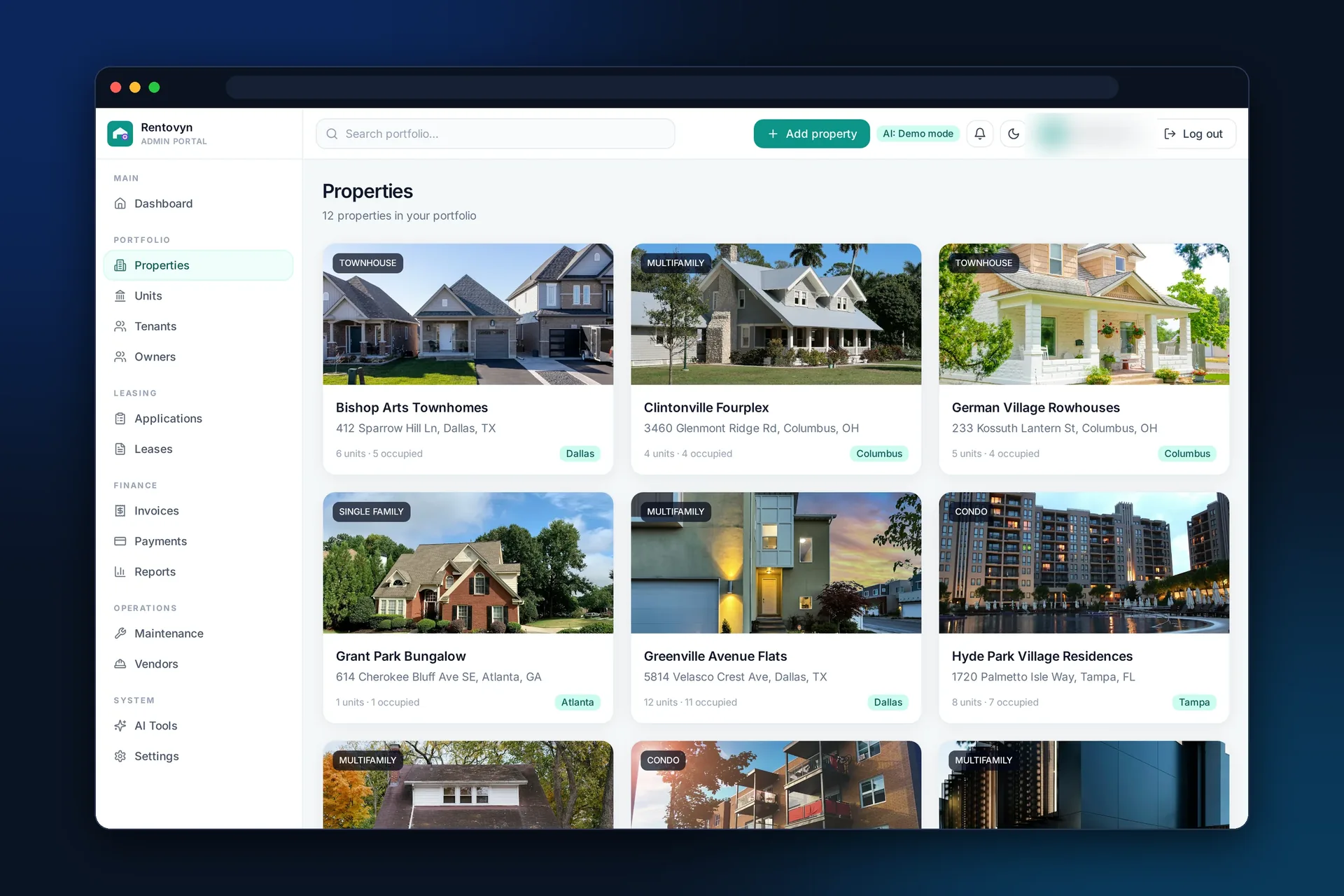 Properties and units list